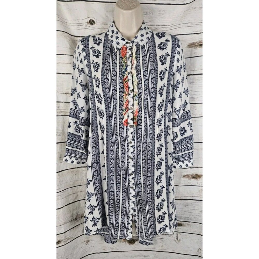 SOLD Aratta Silent Journey Boho Floral Top XS Button Ruffled Corset Laced Back